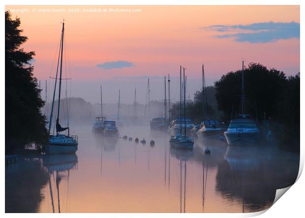 Misty Morning Sunrise at Wareham River Print by maria munn