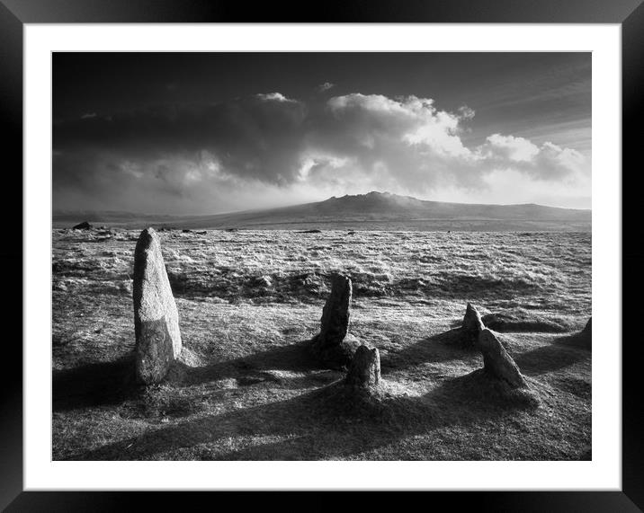 Merrivale Stone Rows Sunset  Framed Mounted Print by Darren Galpin