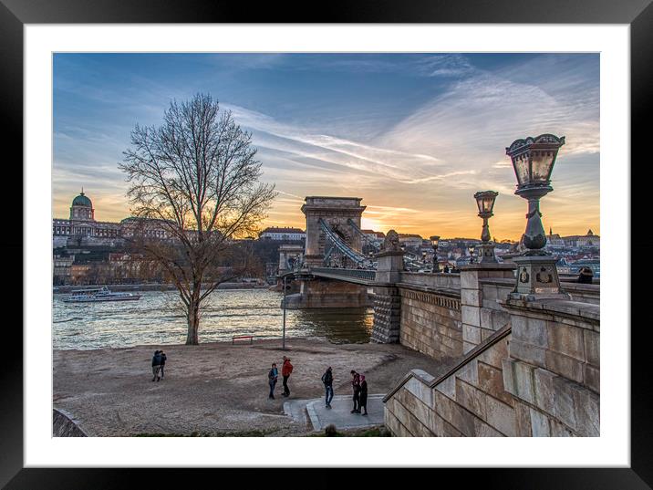 Szechenyi Chain Bridge in Budapest Framed Mounted Print by Dave Williams