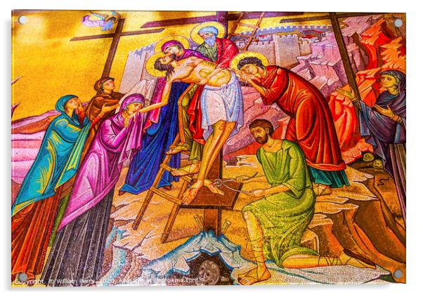 Christ Cross Mosaic Church Holy Sepulchre Jerusale Acrylic by William Perry