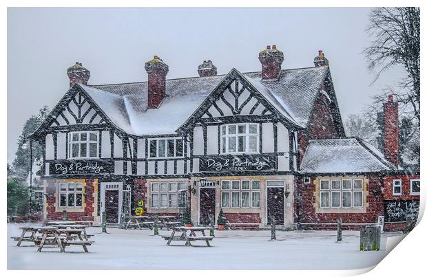 The Dog & Partridge Pub in the Snow Print by Dave Williams