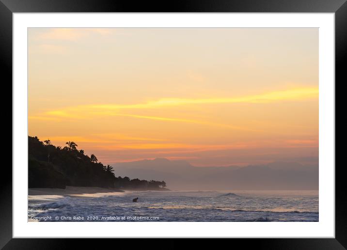 Surfer at sunrise Framed Mounted Print by Chris Rabe
