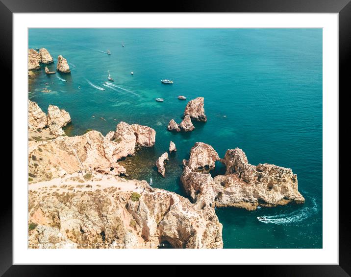Aerial View Of Lagos Bay In Algarve, Portugal Framed Mounted Print by Radu Bercan