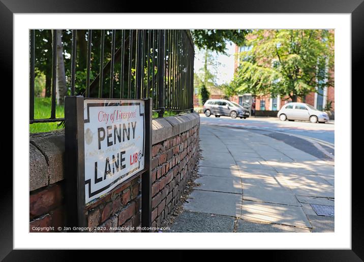 Penny Lane, Liverpool Framed Mounted Print by Jan Gregory