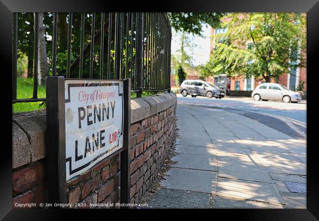 Penny Lane, Liverpool Framed Print by Jan Gregory