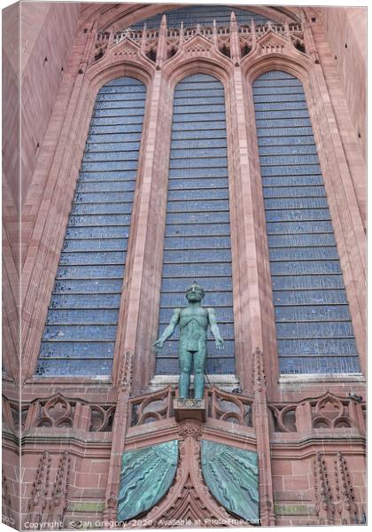 Liverpool Anglican Cathedral statue Canvas Print by Jan Gregory