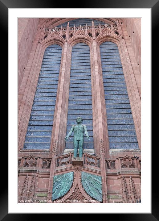 Liverpool Anglican Cathedral statue Framed Mounted Print by Jan Gregory