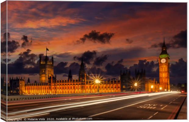 Nightly view from London Westminster  Canvas Print by Melanie Viola