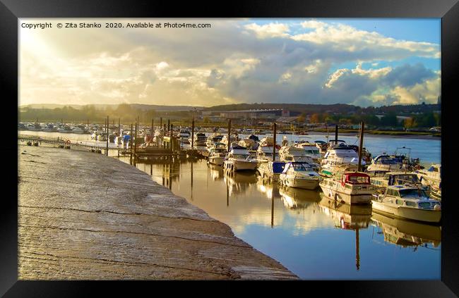 River Medway in Rochester at sunset Framed Print by Zita Stanko