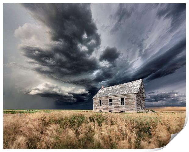 Abandoned Schoolhouse with a Storm, Colorado Print by John Finney