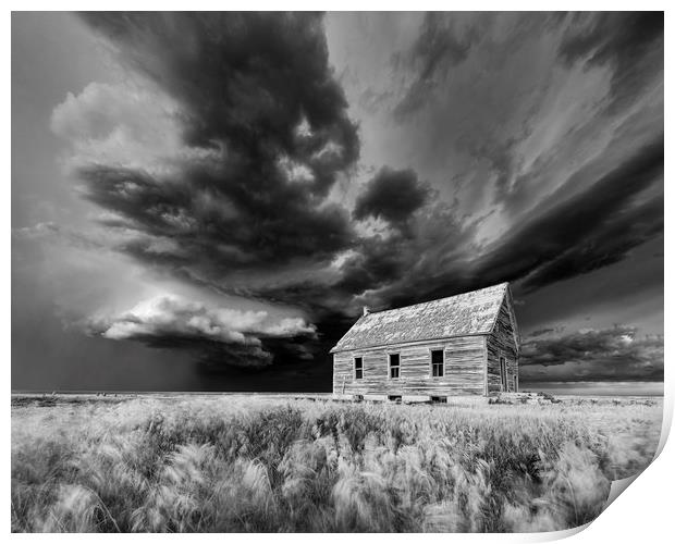 Abandoned Schoolhouse with a Storm, Colorado  Print by John Finney