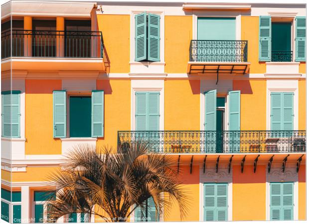 Charming Houses, Cannes City, Orange and Teal Canvas Print by Radu Bercan