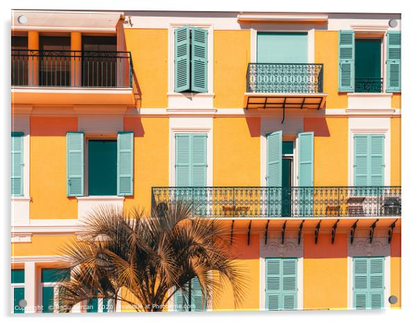 Charming Houses, Cannes City, Orange and Teal Acrylic by Radu Bercan