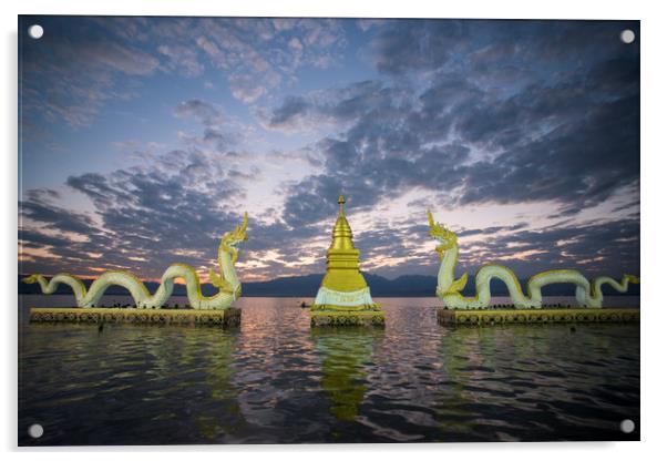 THAILAND PHAYAO LAKE PHAYANAK NAGA STATUE Acrylic by urs flueeler