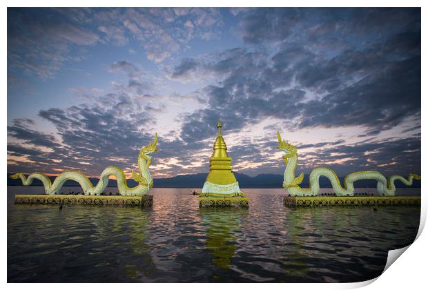 THAILAND PHAYAO LAKE PHAYANAK NAGA STATUE Print by urs flueeler