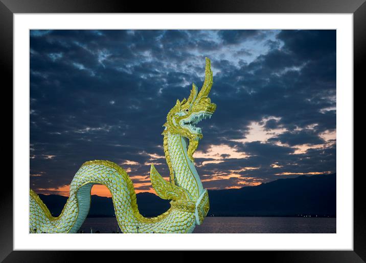 THAILAND PHAYAO LAKE PHAYANAK NAGA STATUE Framed Mounted Print by urs flueeler