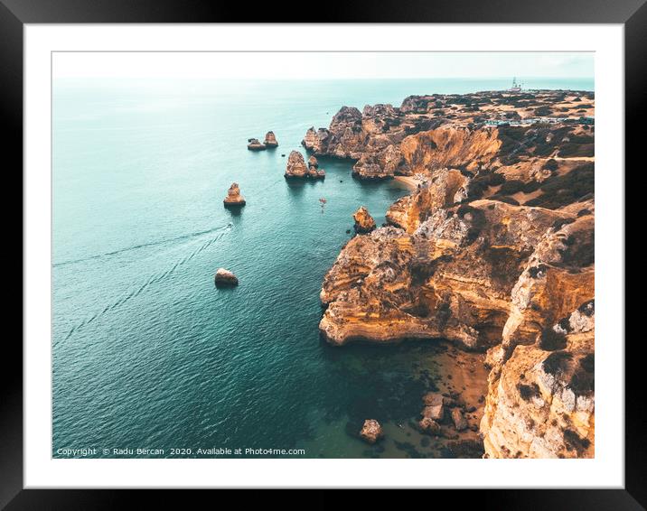 Blue Ocean Landscape, Aerial View, Lagos Portugal Framed Mounted Print by Radu Bercan