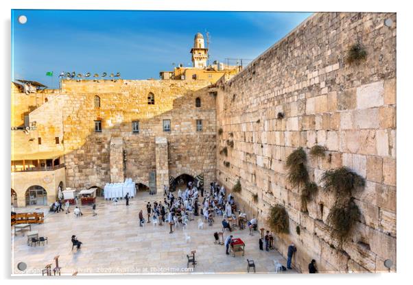 Praying at the Western "Wailing" Wall Jerusalem Is Acrylic by William Perry