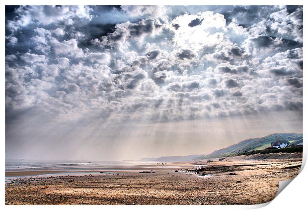 Heavenly Rays at Sandsend Beach Print by Sandi-Cockayne ADPS