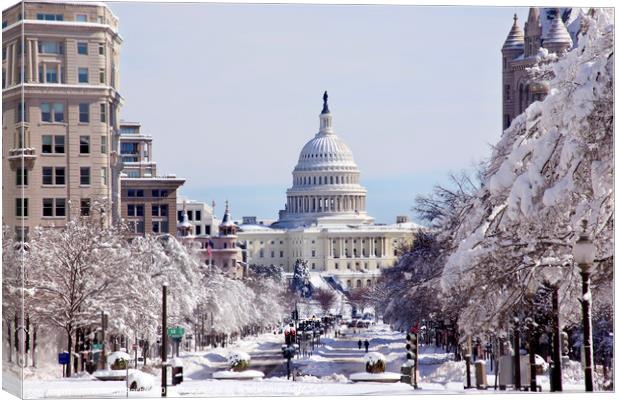 US Capital Pennsylvania Avenue After Snow Washingt Canvas Print by William Perry