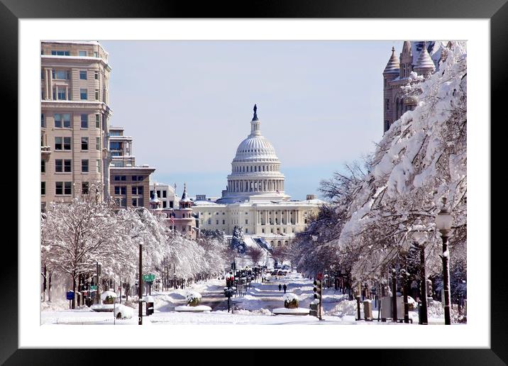 US Capital Pennsylvania Avenue After Snow Washingt Framed Mounted Print by William Perry