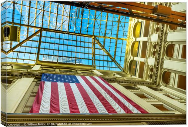 American Flag Old Post Office Building Washington  Canvas Print by William Perry