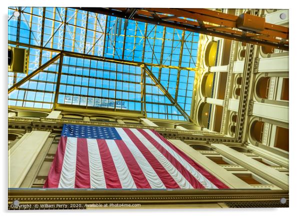 American Flag Old Post Office Building Washington  Acrylic by William Perry