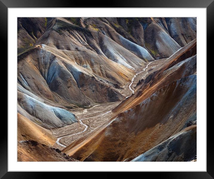 River along a Valley in Landmannalaugar among colo Framed Mounted Print by Pere Sanz