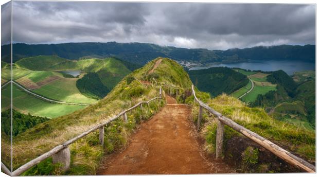 Walking path leading to a view in Sao Miguel Canvas Print by Pere Sanz