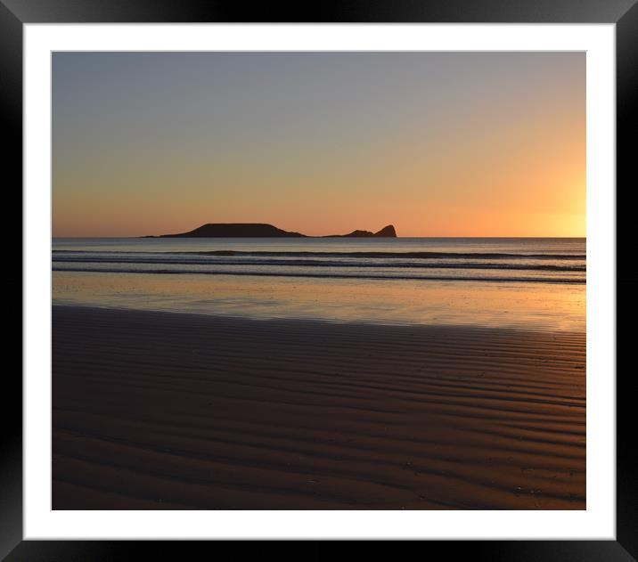 Worms Head Sunset Framed Mounted Print by Angharad Morgan