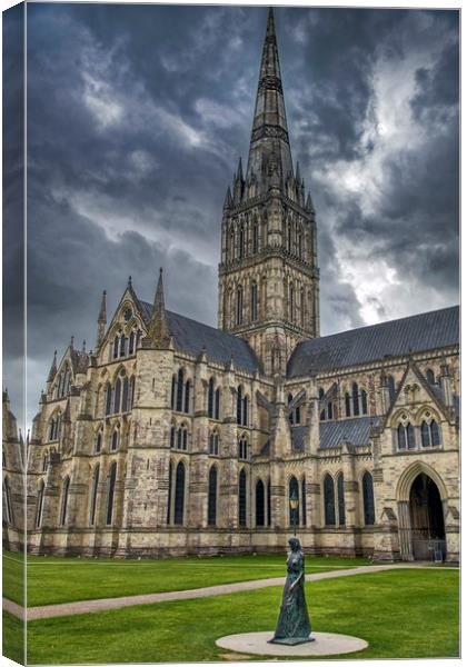 Walking Madonna and Salisbury Cathedral Canvas Print by Dave Williams