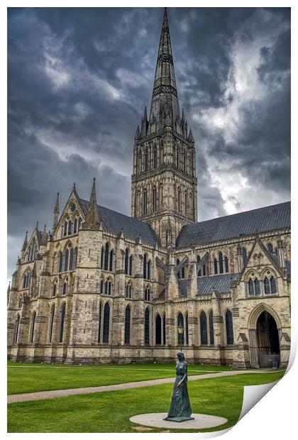 Walking Madonna and Salisbury Cathedral Print by Dave Williams