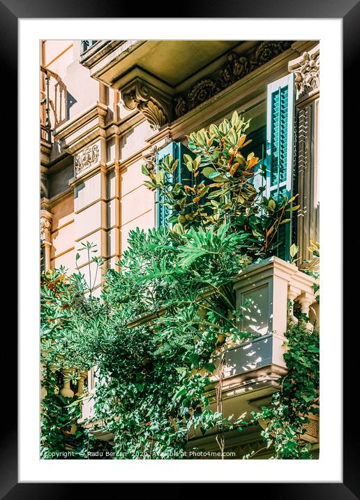 Barcelona City, Green Vegetation Balcony Framed Mounted Print by Radu Bercan