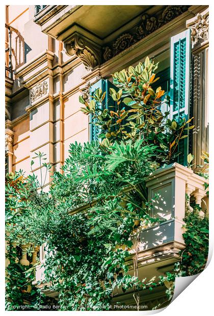 Barcelona City, Green Vegetation Balcony Print by Radu Bercan