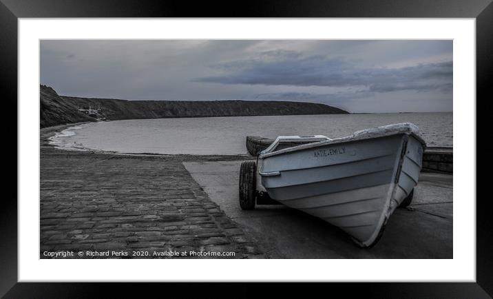 Emily and Katie`s boat on Filey Beach Framed Mounted Print by Richard Perks