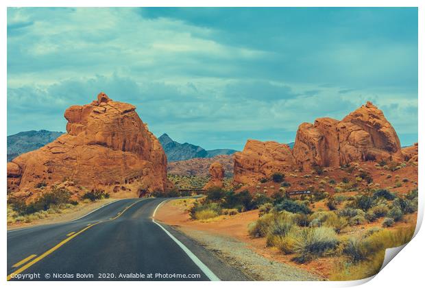 Scenic Drive, Valley of Fire State Park Print by Nicolas Boivin