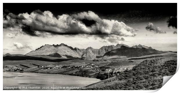 Panoramic view of the Black Cuillin Ridge. Print by Phill Thornton