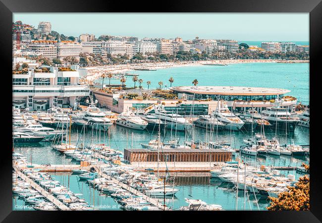 Aerial Cannes City, Luxurious Yachts And Boats Framed Print by Radu Bercan