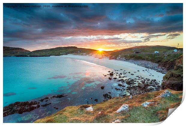 Sunset over the beach at Hushinish on the Isle of  Print by Helen Hotson