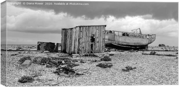 Stormy Dungeness Kent monochrome Canvas Print by Diana Mower