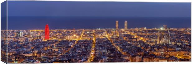 Barcelona skyline panorama at night Canvas Print by Pere Sanz