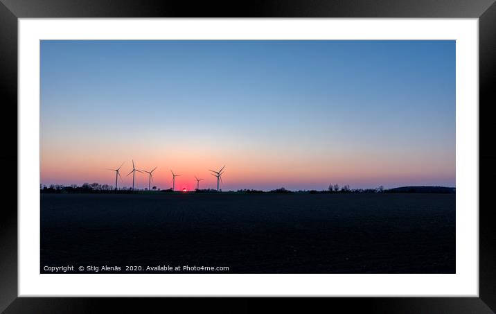 windmills in the sunset over the plain Framed Mounted Print by Stig Alenäs