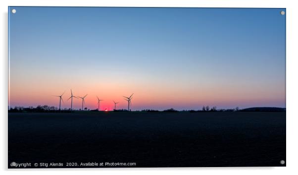 windmills in the sunset over the plain Acrylic by Stig Alenäs
