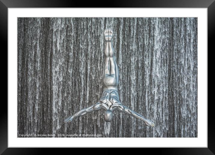 Dubai Mall fountain with flying diver sculptures Framed Mounted Print by Nicolas Boivin
