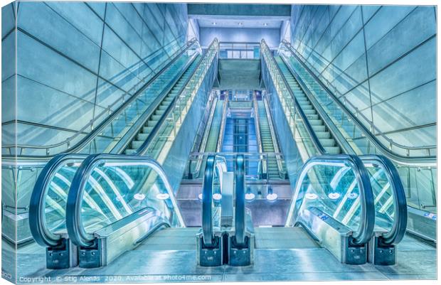 escalators in a metro-station in Copenhagen Canvas Print by Stig Alenäs
