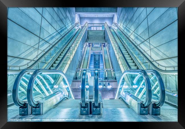escalators in a metro-station in Copenhagen Framed Print by Stig Alenäs