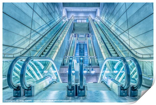 escalators in a metro-station in Copenhagen Print by Stig Alenäs