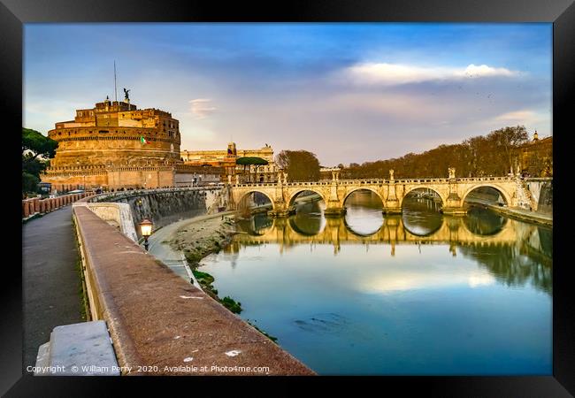 Castel Ponte Saint Angelo Tiber River Rome Italy Framed Print by William Perry