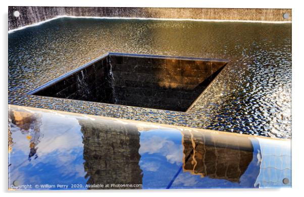 World Trade Center Memorial Pool Fountain Waterfal Acrylic by William Perry