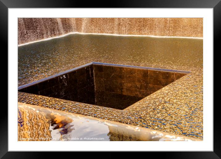 911 Memorial Pool Fountain Waterfall New York NY Framed Mounted Print by William Perry